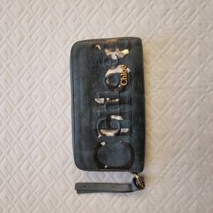 Chloe Blue and Gold Emblem Long Zippy Wallet